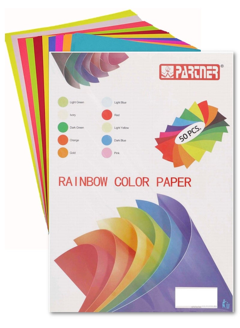 PARTNER ورق ملون بحجم A4 مكون من 50 ورقة بألوان متنوعة - Image 1