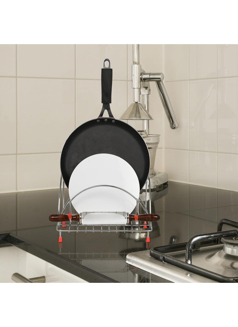 ROLLYWARE Rollyware Premium 100 Stainless Steel Chakla Belan Tava Stand Chimta Stand and Lighter Holder ChaklaBelanStandSteel  - Image 3