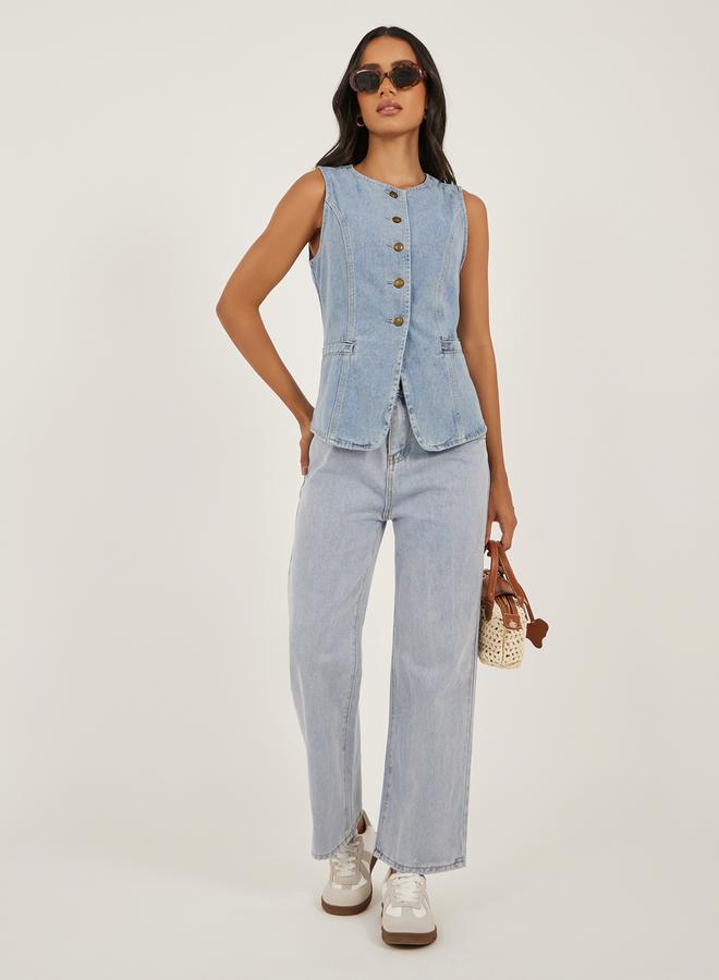 ستايلي سترة جينز بأزرار وجيوب - Image 2