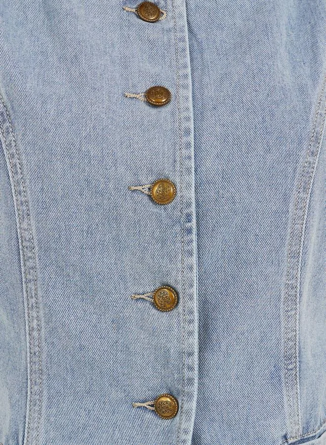 Styli Buttoned Denim Waistcoat with Pockets