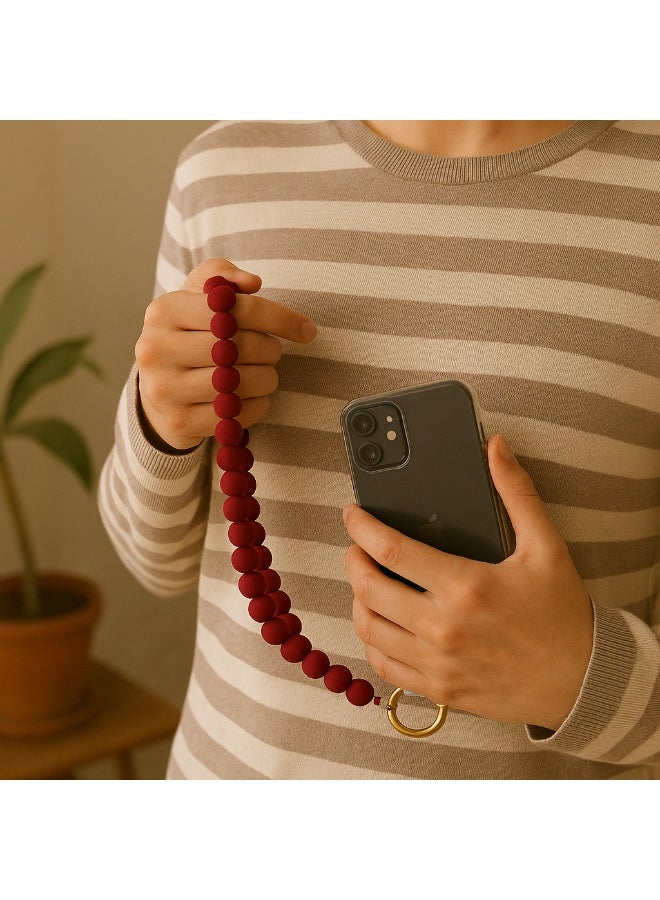 حبل تعليق للموبايل خرز مخملي لون نبيتي – ستراب طويل للرقبة والكتف مع علاقة كارت شفافة – مناسب لجميع الهواتف - Image 1