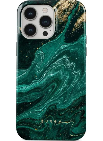 BURGA iPhone 15 Pro Max Case, 2 Piece Hard Shell + TPU Silicone Interior, Shock Absorption, All Port Accessible, Raised Bezel For Screen & Camera Protection, Never Fading HQ Print,Emerald Pool
