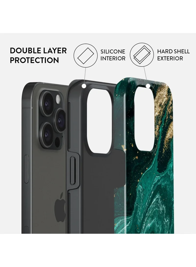 BURGA iPhone 15 Pro Max Case, 2 Piece Hard Shell + TPU Silicone Interior, Shock Absorption, All Port Accessible, Raised Bezel For Screen & Camera Protection, Never Fading HQ Print,Emerald Pool