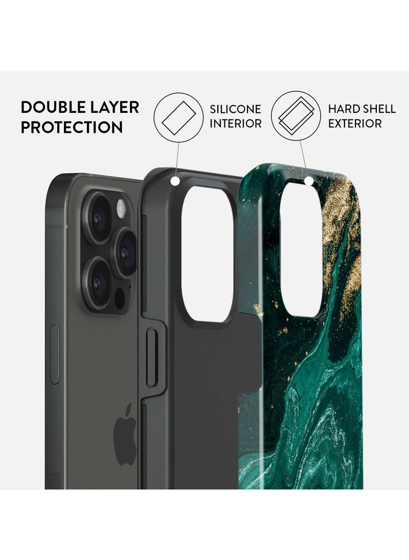 BURGA - iPhone 15 Pro Max Case, 2 Piece Hard Shell + TPU Silicone Interior, Shock Absorption, All Port Accessible, Raised Bezel For Screen & Camera Protection, Never Fading HQ Print,Emerald Pool - Image 1
