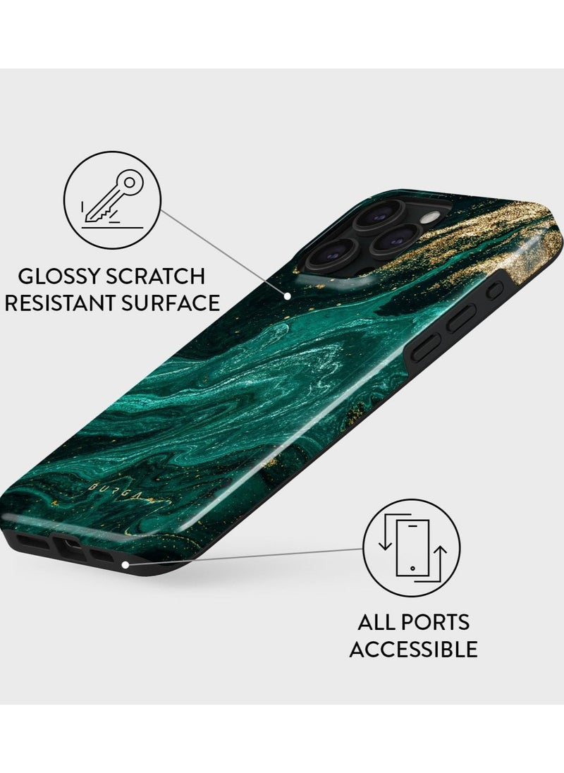 BURGA - iPhone 15 Pro Max Case, 2 Piece Hard Shell + TPU Silicone Interior, Shock Absorption, All Port Accessible, Raised Bezel For Screen & Camera Protection, Never Fading HQ Print,Emerald Pool - Image 1