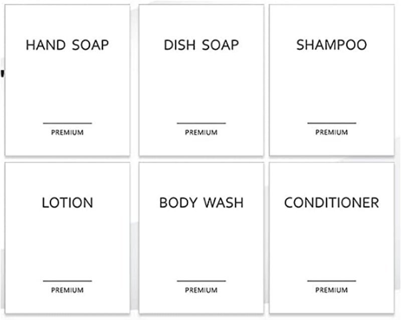 GMISUN Soap Labels 6 Pack White Soap Dispenser Stickers for Hand Soap Dish Soap Lotion Body Wash Shampoo and Conditioner