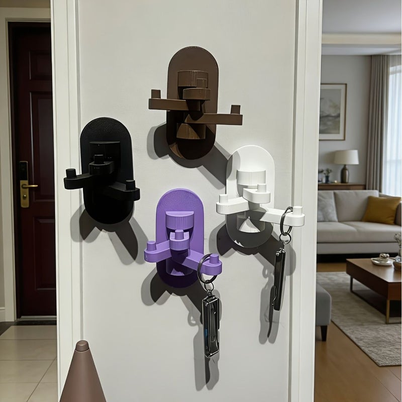 Brown No Drill Rotatable Key Hook Wall Mount Retractable Key Holder - Image 2
