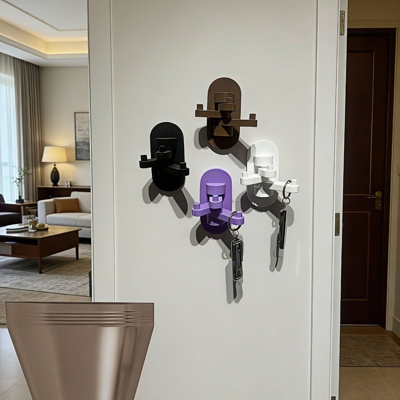 Brown No Drill Rotatable Key Hook Wall Mount Retractable Key Holder - Image 1