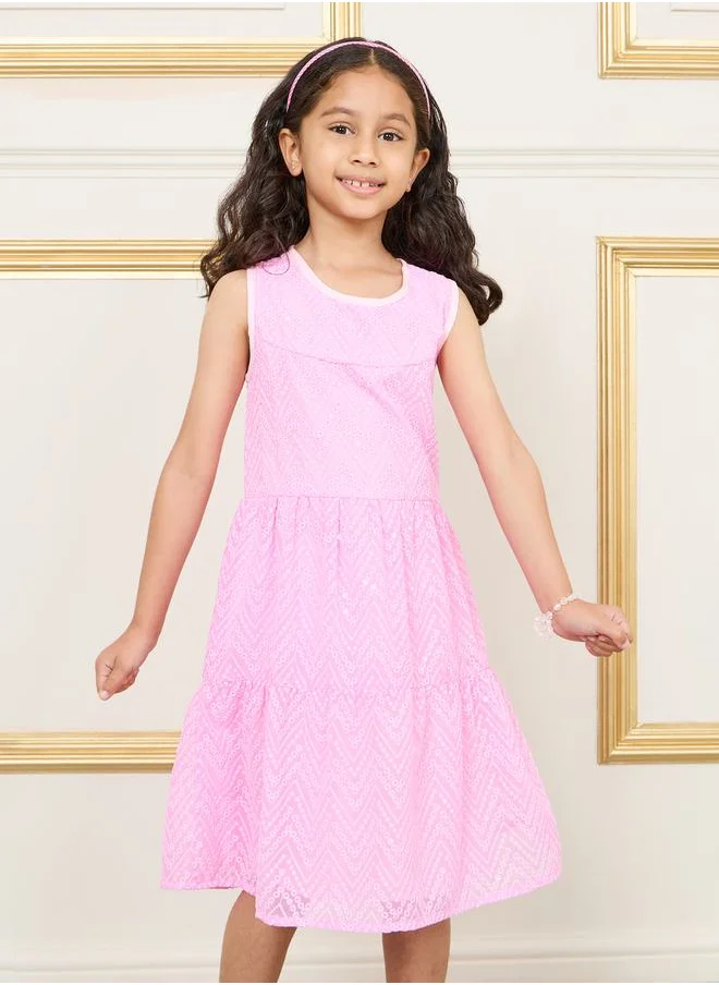 ستايلي All Over Embroidered Tiered Sleeveless Dress