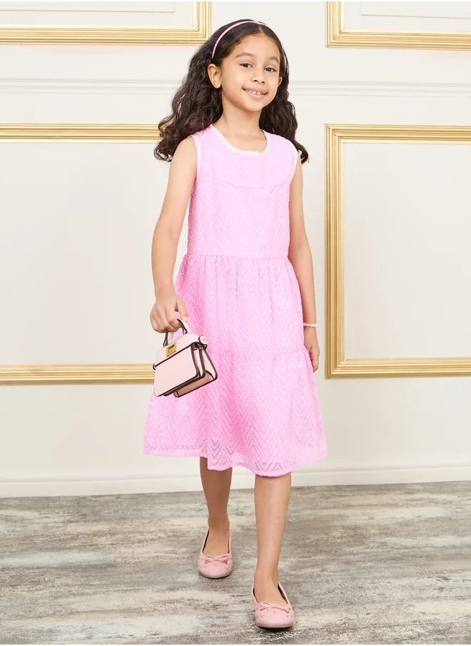 ستايلي All Over Embroidered Tiered Sleeveless Dress