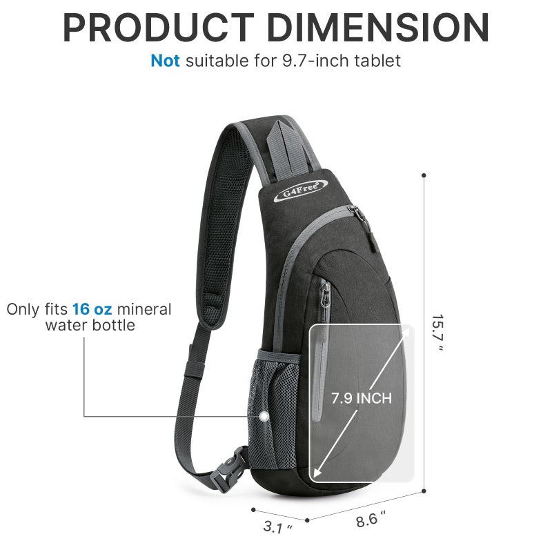 G4Free Sling Bag for Men Women, Small Crossbody Backpack Lightweight Chest Shoulder Bags for Travel, Outdoor and Sports (Dark Grey) - Image 4