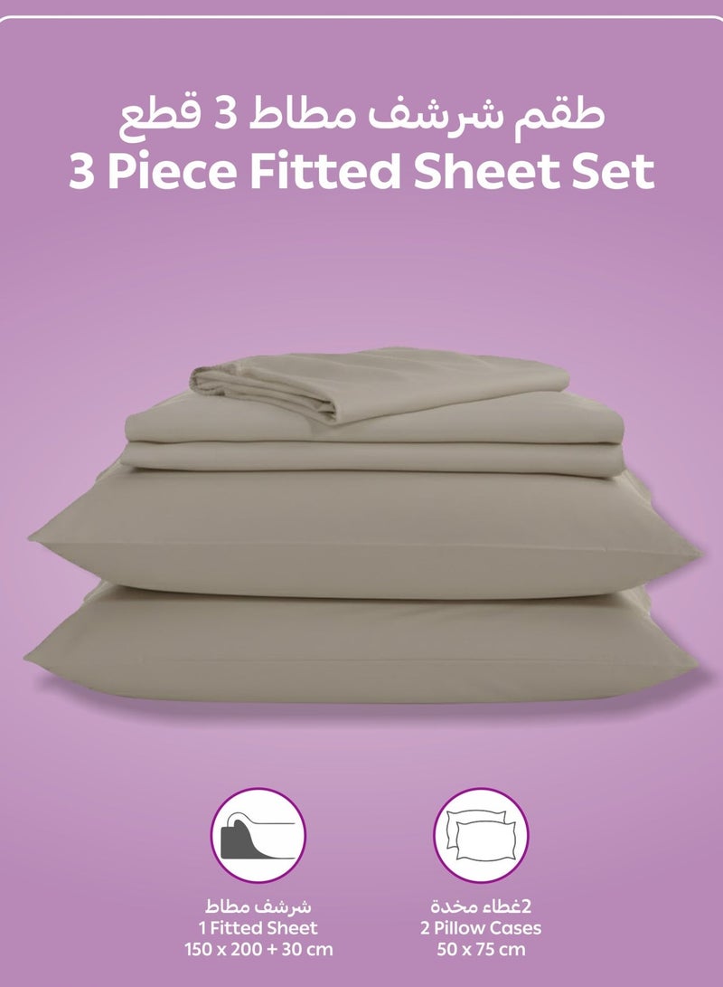 Donetella Bedding Fitted Sheet - Fits 150x200 Cm Bed For Queen Bed 3 Pcs (1 Fitted Sheet and 2 Pillowcases) - 30 Cm Deep Pocket - Solid Bed Sheet - Image 3