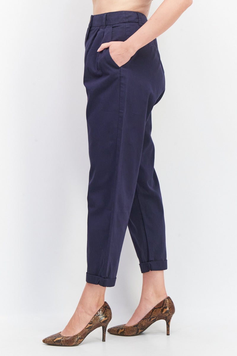 ESPRIT سروال نسائي بقصة عادية بلون سادة بطول 28، كحلي - Image 1