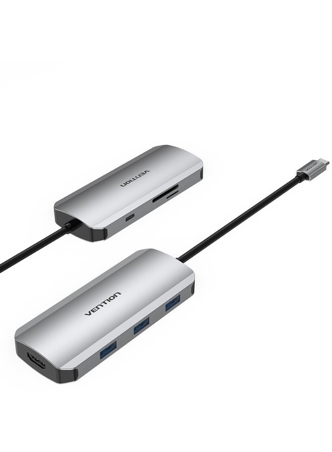 VENTION USB-C to HDMI/USB 3.0x3/SD/TF/PD Docking Station Gray 0.15M Aluminum Alloy Type Model # TOJHB - Image 1