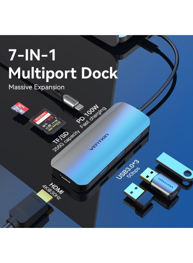 VENTION USB-C to HDMI/USB 3.0x3/SD/TF/PD Docking Station Gray 0.15M Aluminum Alloy Type Model # TOJHB - Image 3