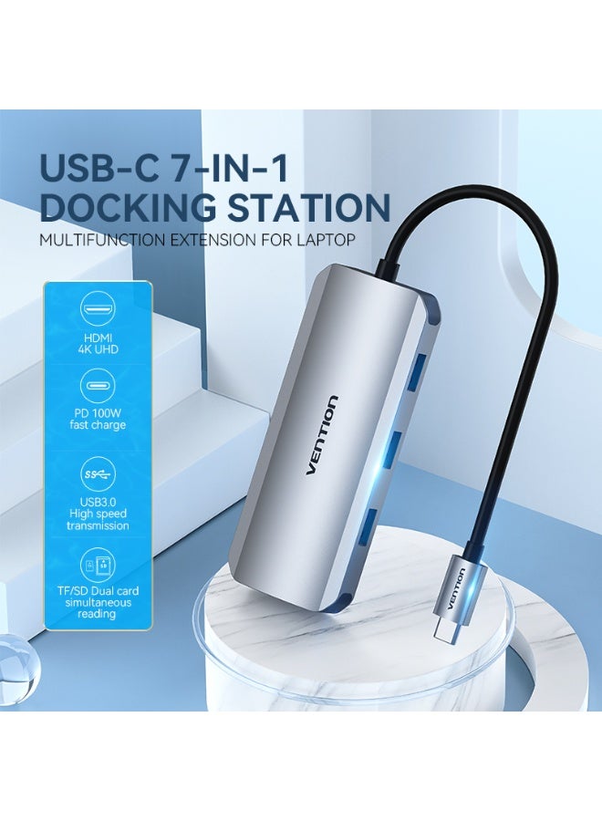 VENTION USB-C to HDMI/USB 3.0x3/SD/TF/PD Docking Station Gray 0.15M Aluminum Alloy Type Model # TOJHB - Image 2