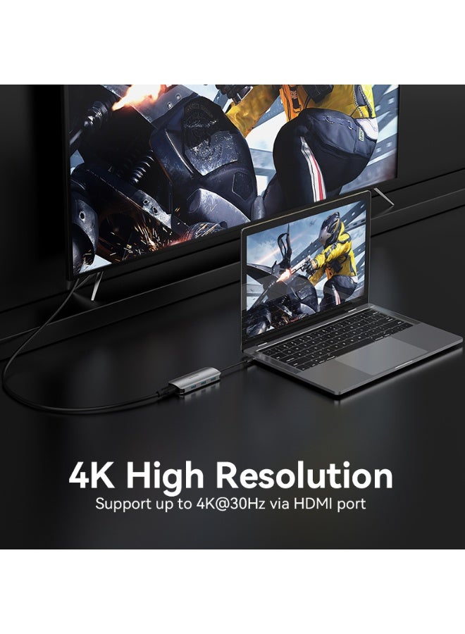 VENTION USB-C to HDMI/USB 3.0x3/SD/TF/PD Docking Station Gray 0.15M Aluminum Alloy Type Model # TOJHB - Image 5