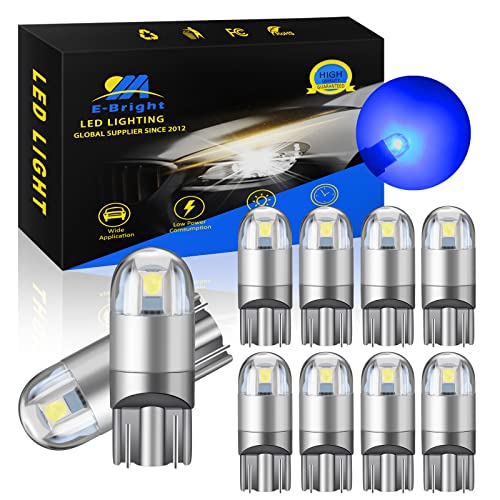YM EBright EverBright T10 194 Car Interior Lights 168 W5W Led Bulb 3030 Chips 2825 LED Bulb Dome Map Trunk Door Courtesy Light Clearance License Plate Light No-Polarity,AC/DC 12V,Blue,Pack of 10 - Image 1