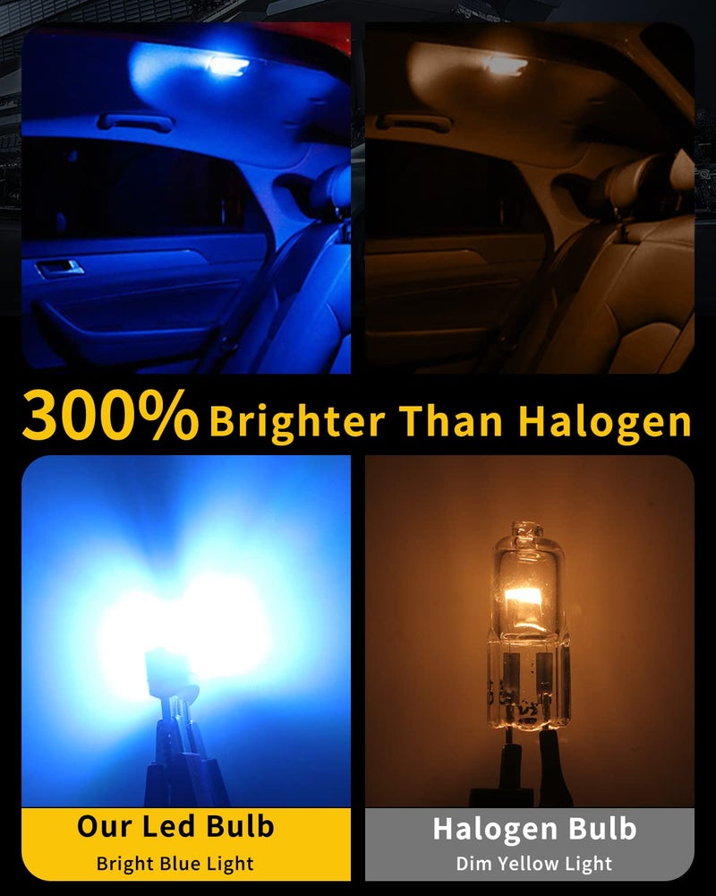 YM EBright EverBright T10 194 Car Interior Lights 168 W5W Led Bulb 3030 Chips 2825 LED Bulb Dome Map Trunk Door Courtesy Light Clearance License Plate Light No-Polarity,AC/DC 12V,Blue,Pack of 10 - Image 3