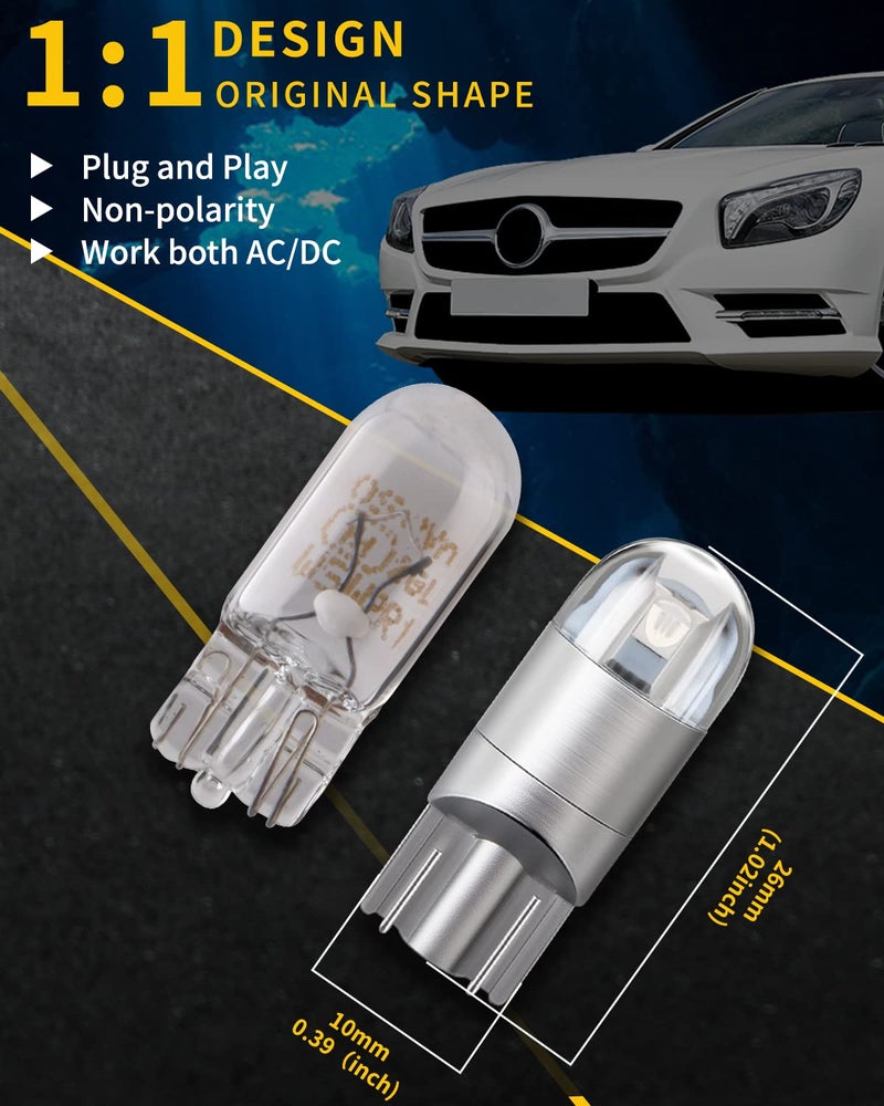 YM EBright EverBright T10 194 Car Interior Lights 168 W5W Led Bulb 3030 Chips 2825 LED Bulb Dome Map Trunk Door Courtesy Light Clearance License Plate Light No-Polarity,AC/DC 12V,Blue,Pack of 10 - Image 4
