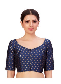Studio Shringaar Studio Shringaar Women's Polyester Elbow Length Sleeves Banarasi Saree Blouse (Navy Blue, 44)  - Image 1