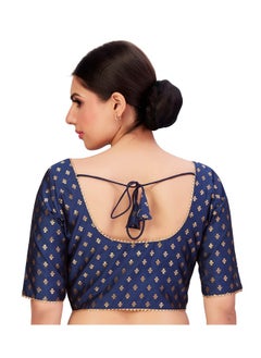 Studio Shringaar Studio Shringaar Women's Polyester Elbow Length Sleeves Banarasi Saree Blouse (Navy Blue, 44)  - Image 2