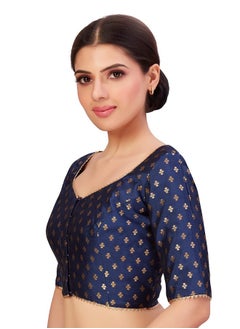 Studio Shringaar Studio Shringaar Women's Polyester Elbow Length Sleeves Banarasi Saree Blouse (Navy Blue, 44)  - Image 4