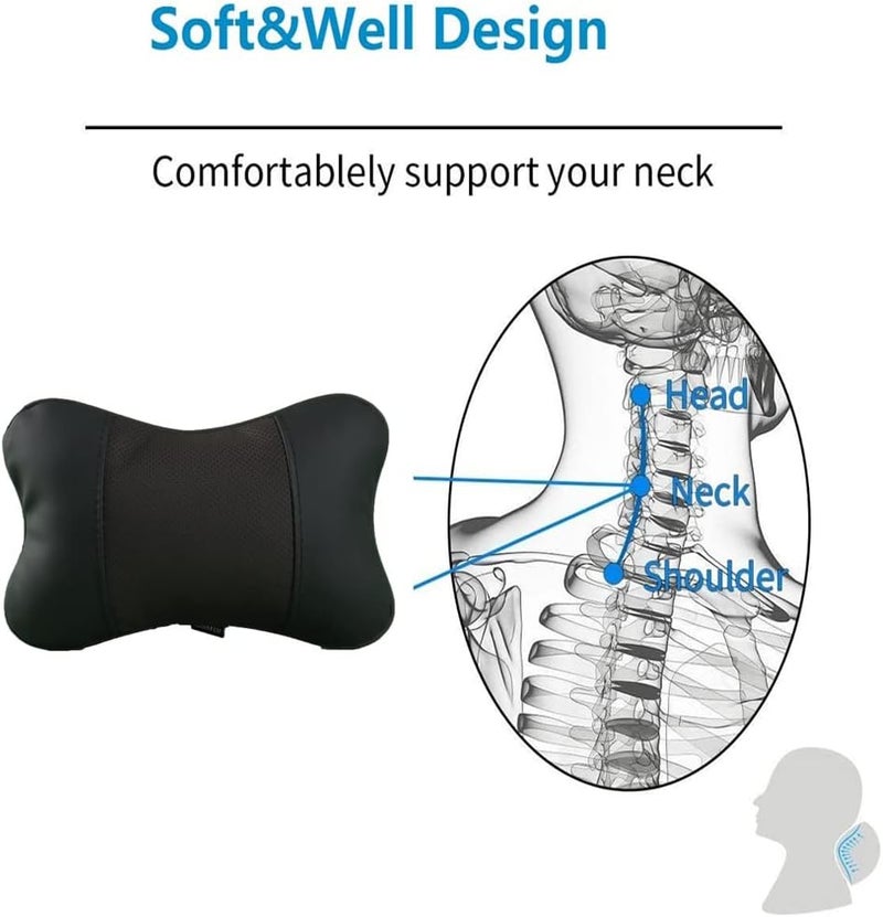 Assafco 2 pcs car head neck rest support pillow bone shaped pu leather tn-bkbr - Image 1