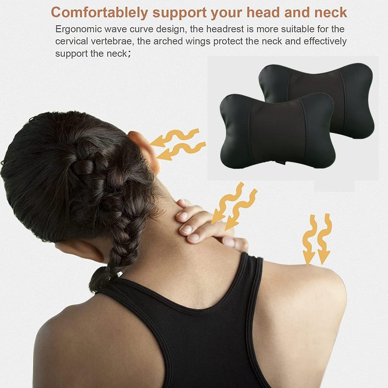 Assafco 2 pcs car head neck rest support pillow bone shaped pu leather tn-bkbr - Image 4
