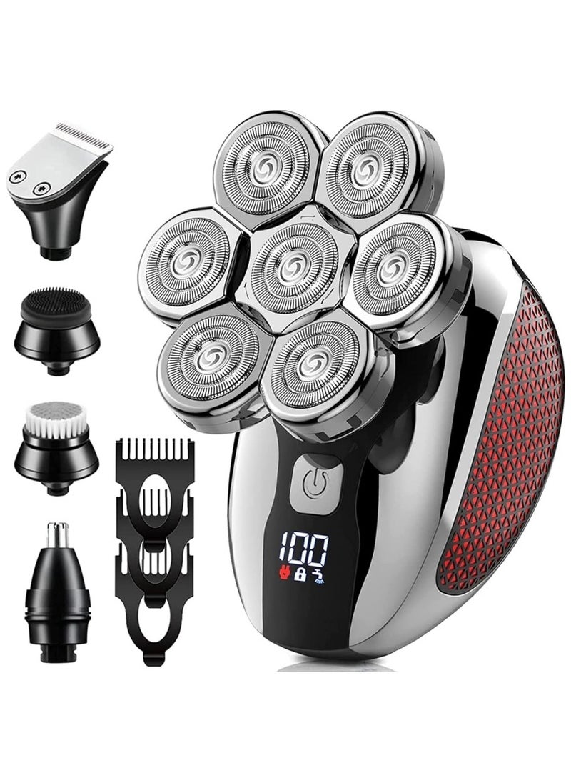 Ru syanl Detachable Electric Shavers for Bald Men Waterproof Wet and Dry Dual Use 7D with Hair Sideburns Trimmer 6 in 1 Electric Razor Cordless Men's Grooming Kit  - Image 1