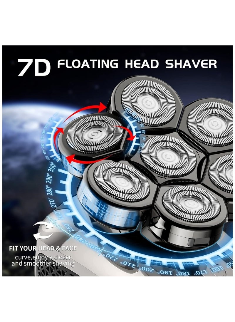 Ru syanl Detachable Electric Shavers for Bald Men Waterproof Wet and Dry Dual Use 7D with Hair Sideburns Trimmer 6 in 1 Electric Razor Cordless Men's Grooming Kit  - Image 2