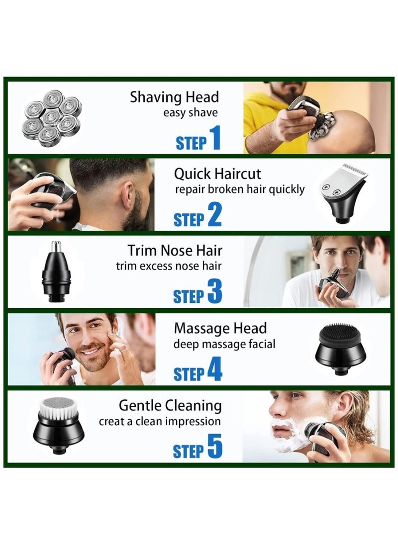 Ru syanl Detachable Electric Shavers for Bald Men Waterproof Wet and Dry Dual Use 7D with Hair Sideburns Trimmer 6 in 1 Electric Razor Cordless Men's Grooming Kit  - Image 3