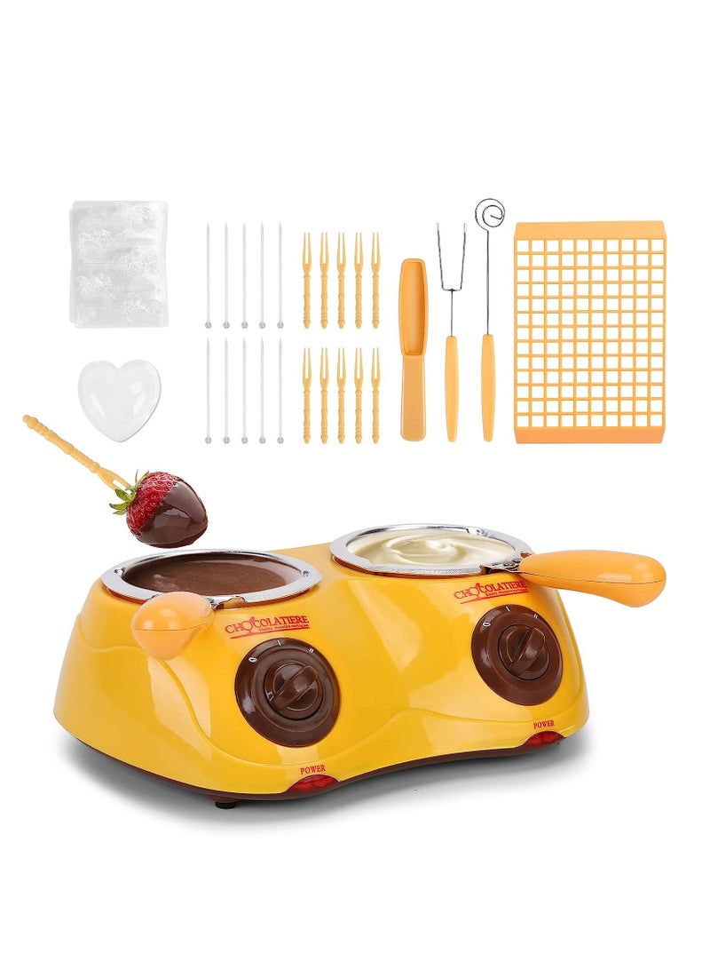 Chocolate Melting Pot Electric Chocolate Fondue Mini Fondue Candy Maker With Double Melting Pot For Milk Chocolate Cheese er Candy (Yellow)  - Image 1