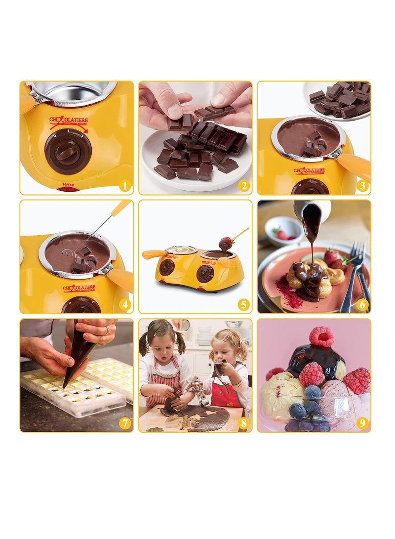 Chocolate Melting Pot Electric Chocolate Fondue Mini Fondue Candy Maker With Double Melting Pot For Milk Chocolate Cheese er Candy (Yellow)  - Image 3