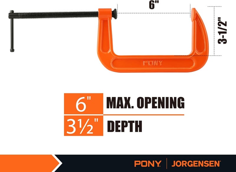 Pony 6-in C-Clamp Set, Clamps for Woodworking,1000lbs Load Limit, 2660 C-Clamp, Ideal for most DIY, Woodworking and Household Clamping Projects-2 Pack - Image 2