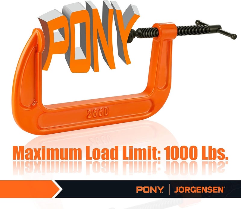 Pony 6-in C-Clamp Set, Clamps for Woodworking,1000lbs Load Limit, 2660 C-Clamp, Ideal for most DIY, Woodworking and Household Clamping Projects-2 Pack - Image 4