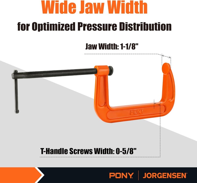 Pony 6-in C-Clamp Set, Clamps for Woodworking,1000lbs Load Limit, 2660 C-Clamp, Ideal for most DIY, Woodworking and Household Clamping Projects-2 Pack - Image 3