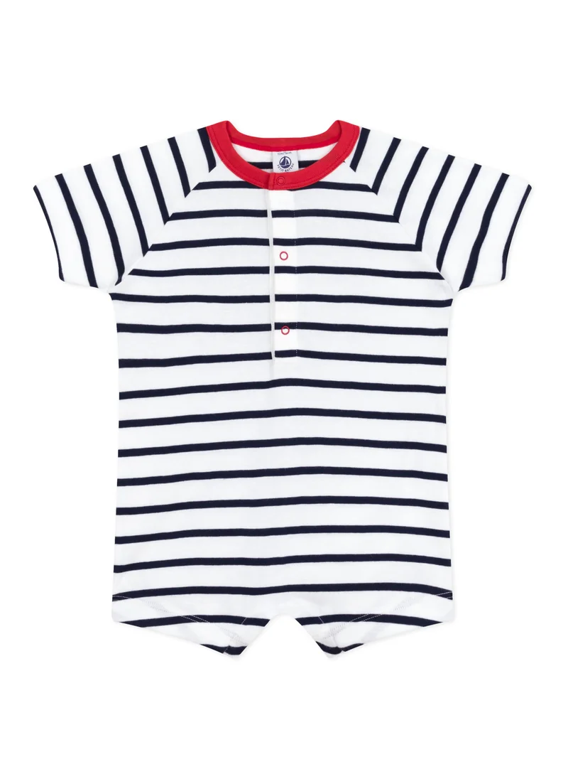 بيتي باتو Babies' short-sleeved stripy cotton playsuit with a contrast collar