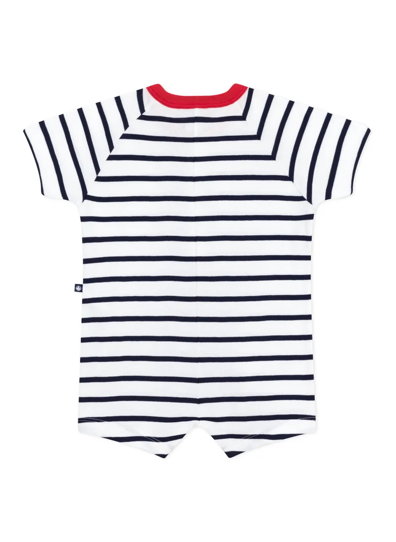 بيتي باتو Babies' short-sleeved stripy cotton playsuit with a contrast collar