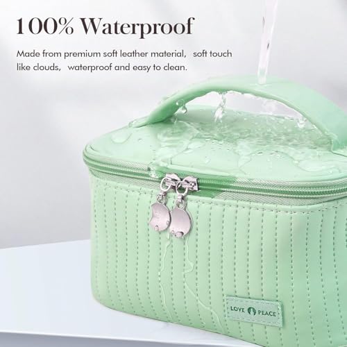 Massmot Cosmetic Bag for Women, Travel Makeup Bag, Large Capacity Makeup Organizer Bag and Storage, Portable PU Leather Pouch Toiletry Bag, with Handle Cosmetic Bags for Women (Green) - Image 5