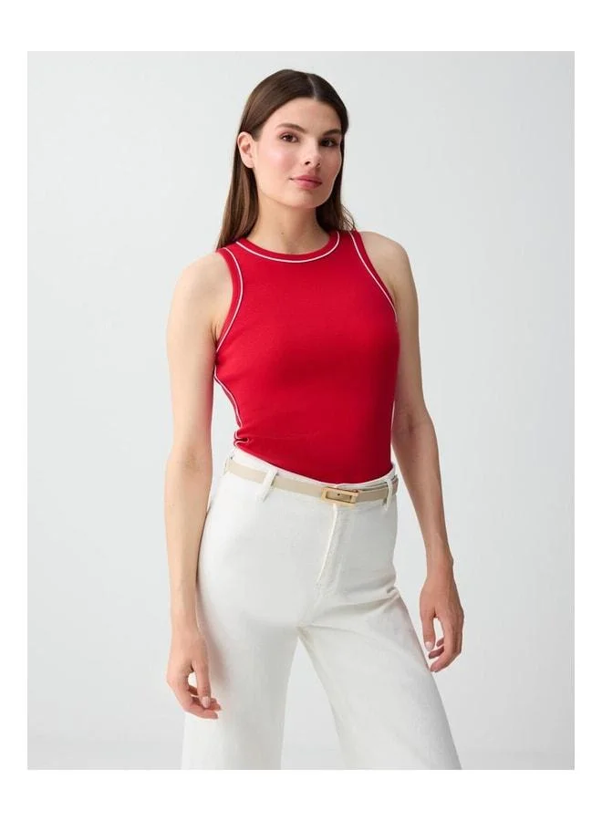 Jimmy Key Red Cotton Round Neck Sleeveless Tank Top.