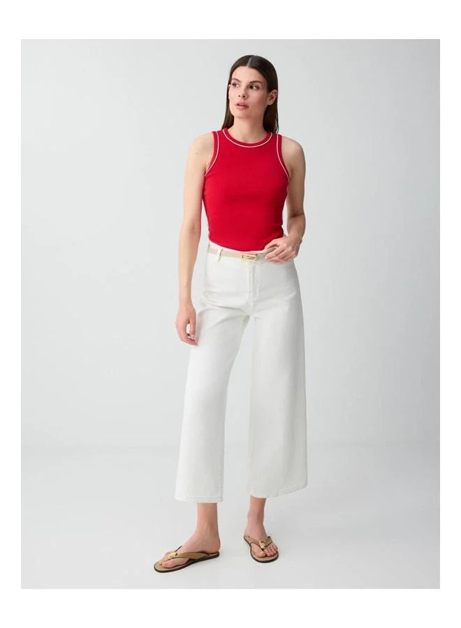 Jimmy Key Red Cotton Round Neck Sleeveless Tank Top.