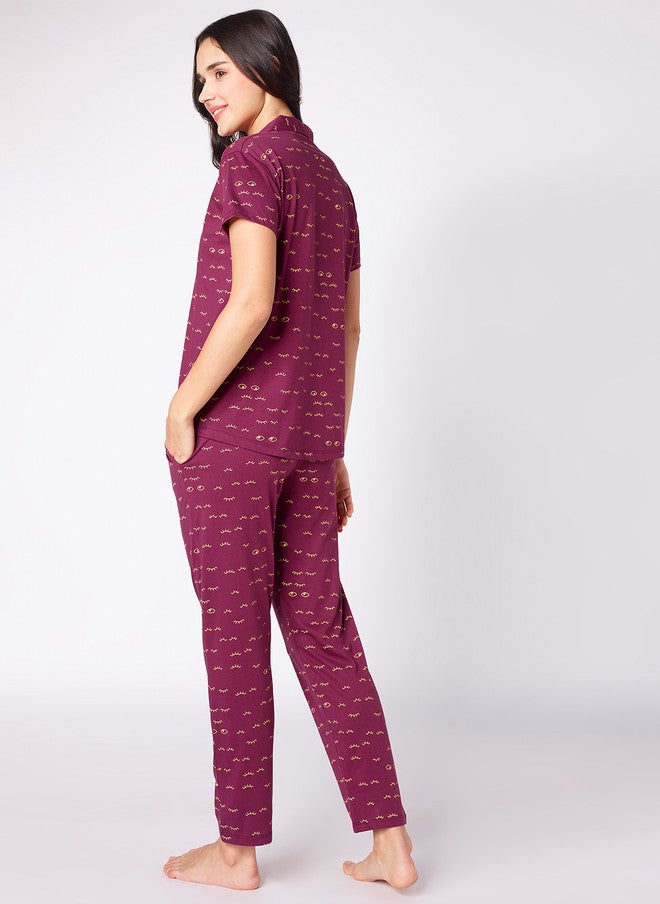 beebelle Burgundy Graphic Printed Night Suit - Image 5
