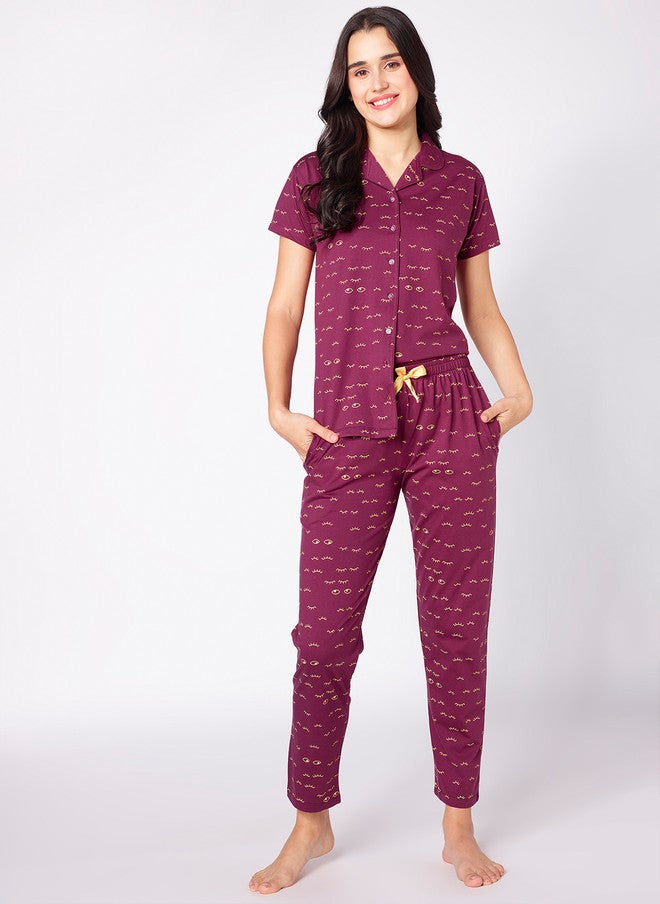 beebelle Burgundy Graphic Printed Night Suit - Image 2