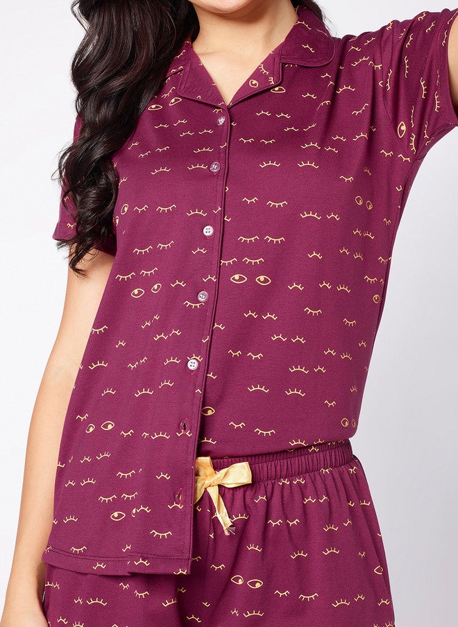 beebelle Burgundy Graphic Printed Night Suit - Image 3
