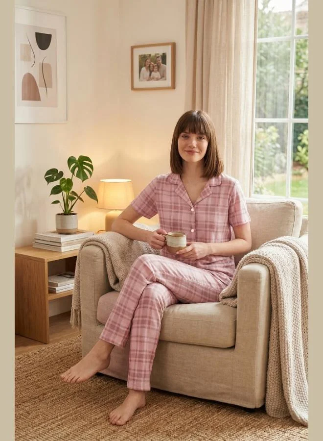 ليلا Lela Patterned Soft Textured Regular Fit Buttoned Short-Sleeved Pajama Set for Women PAJAMAS SET 65750101Y