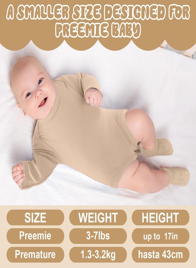 Glitopper 5 Pack Preemie Long Sleeve Bodysuit Preemie Layette Set Bodysuit Socks Set for Boys Girls NICU Gift(Classic,Neutral) - Image 3
