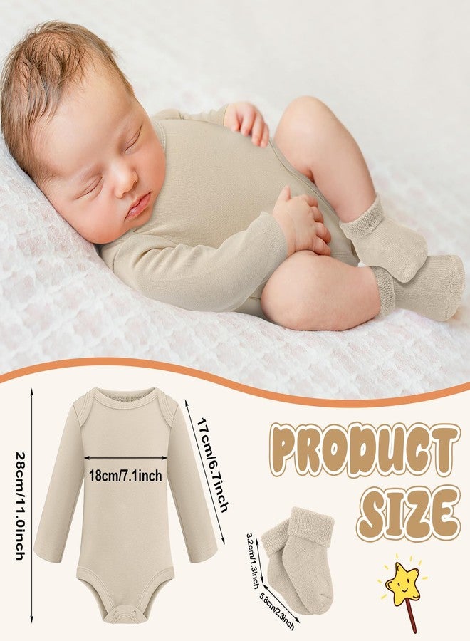 Glitopper 5 Pack Preemie Long Sleeve Bodysuit Preemie Layette Set Bodysuit Socks Set for Boys Girls NICU Gift(Classic,Neutral) - Image 2