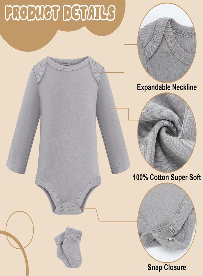 Glitopper 5 Pack Preemie Long Sleeve Bodysuit Preemie Layette Set Bodysuit Socks Set for Boys Girls NICU Gift(Classic,Neutral) - Image 5
