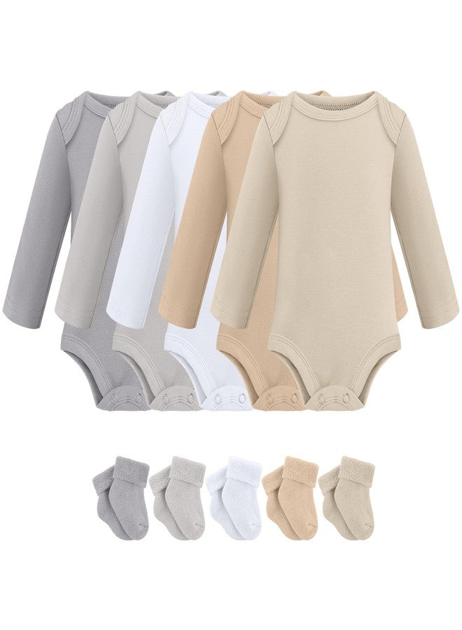 Glitopper 5 Pack Preemie Long Sleeve Bodysuit Preemie Layette Set Bodysuit Socks Set for Boys Girls NICU Gift(Classic,Neutral) - Image 1